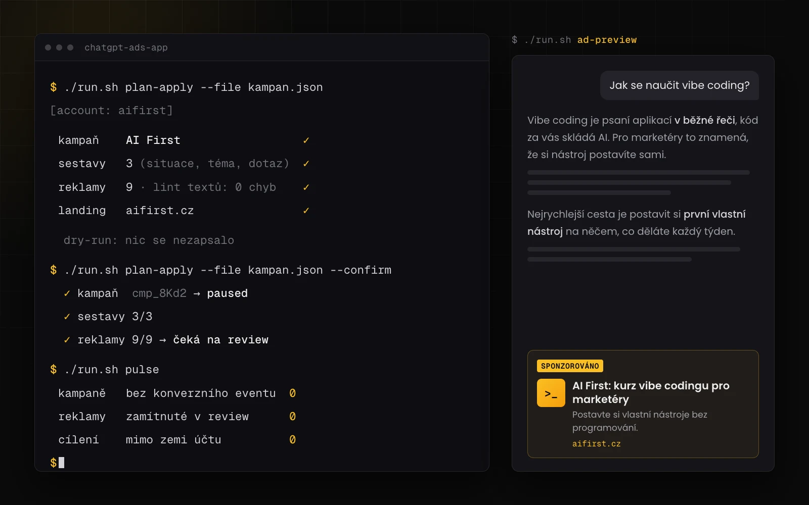 Správa reklam v ChatGPT přes Claude Code