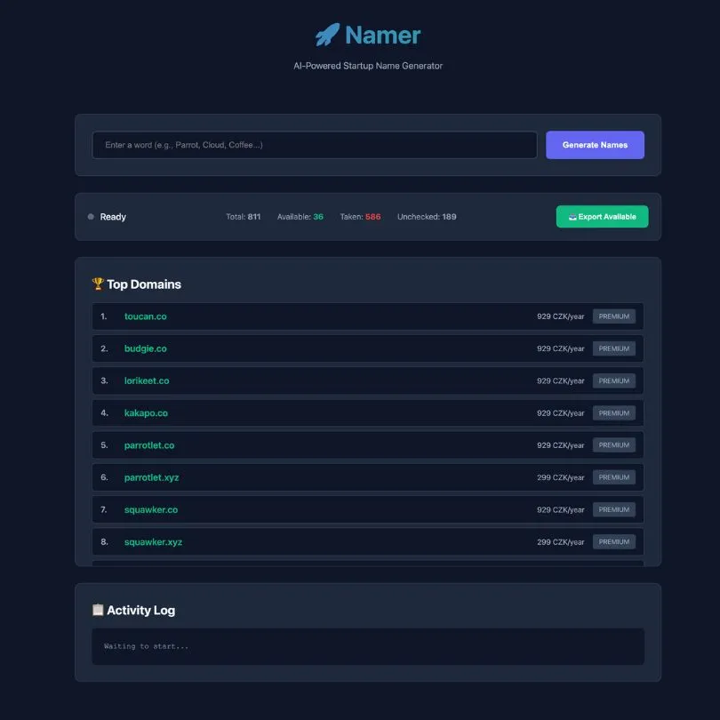 Namer – pojmenování projektů s kontrolou domén
