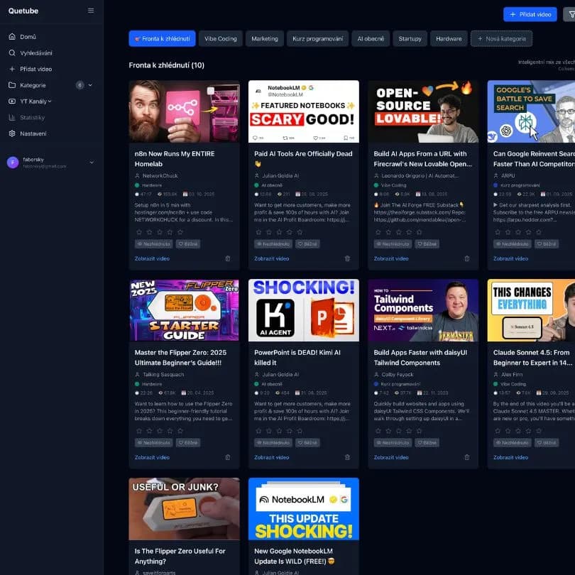 QueTube – vlastní YouTube bez rozptylování