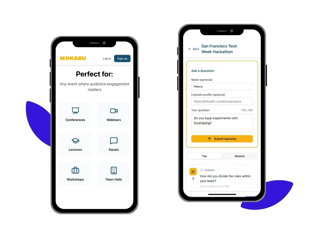 Mokabu presenter view - pohled pro řečníka s nejpopulárnějšími otázkami
