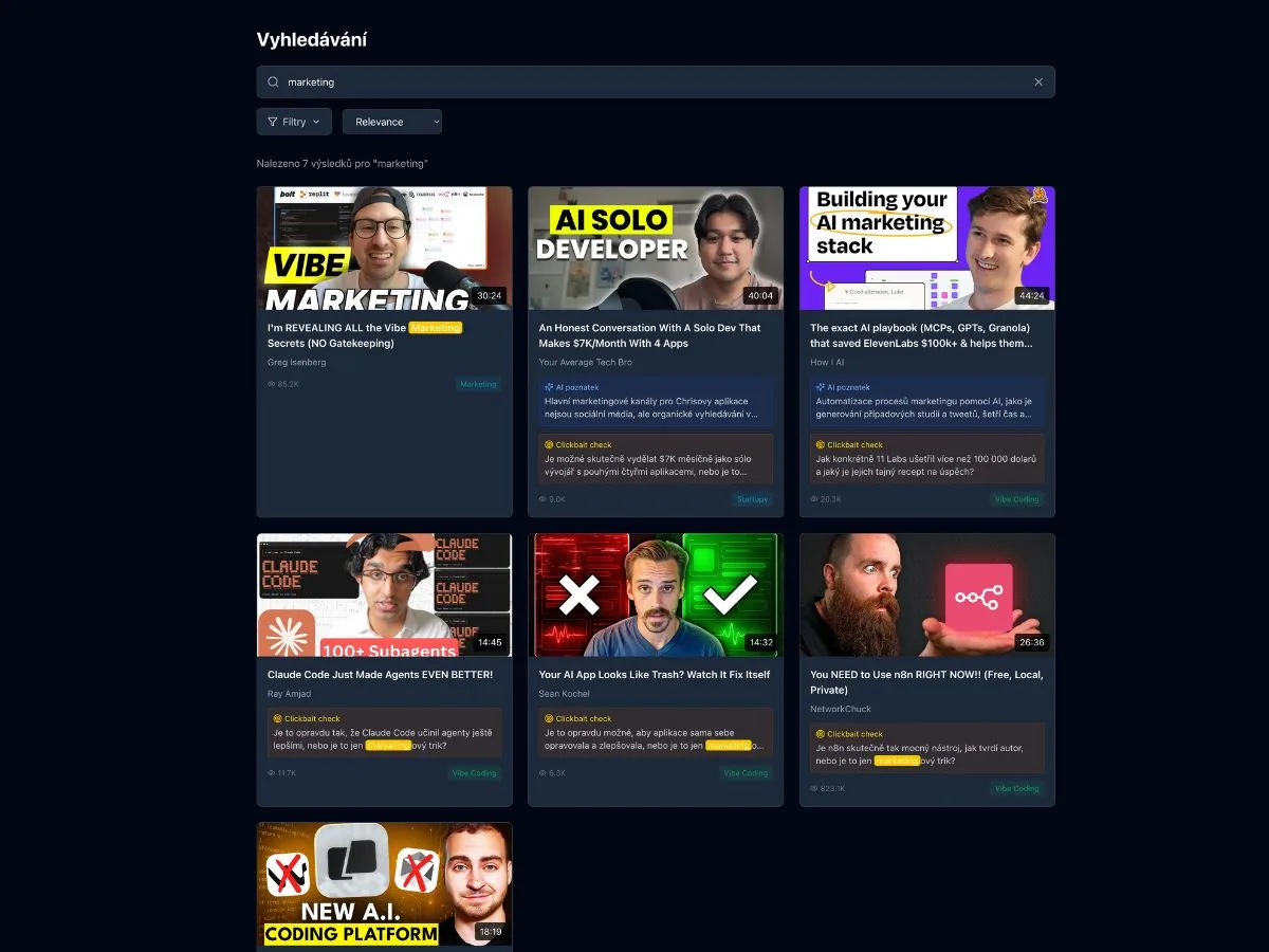 QueTube - Vyhledávání videí s filtry
